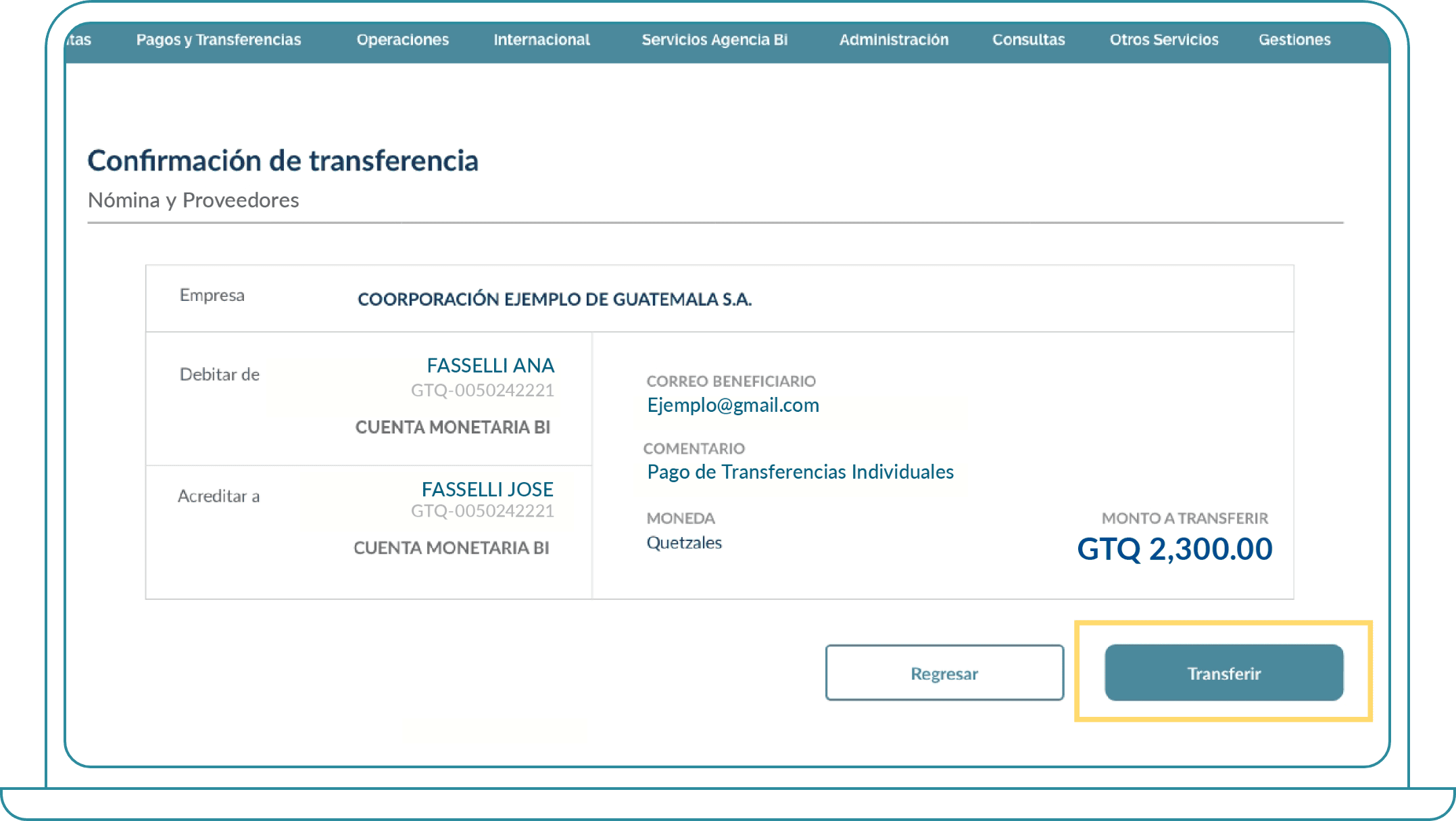 Transferencias individuales - Paso 8