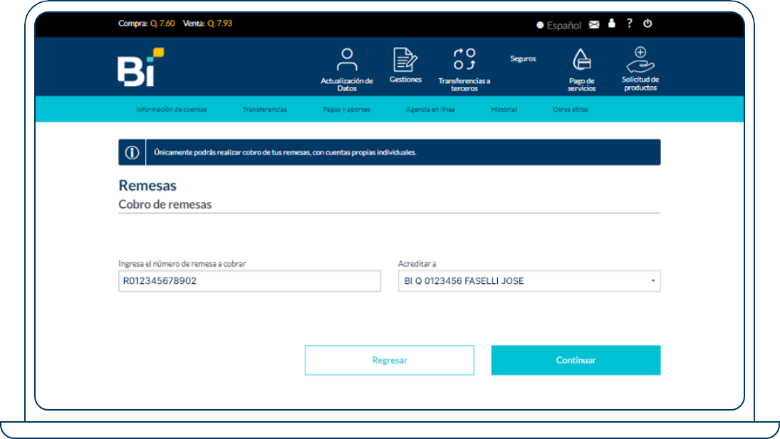 Cobra tus remesas desde Bi en Línea Web Paso 03