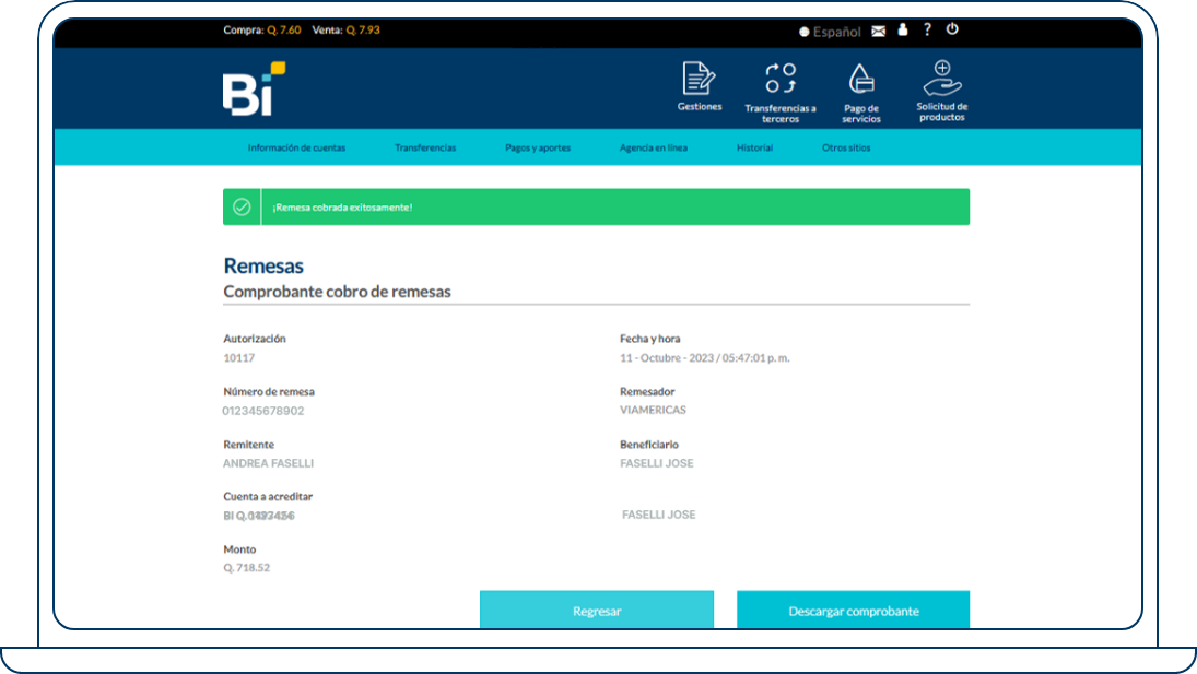Cobra tus remesas desde Bi en Línea Web Paso 05