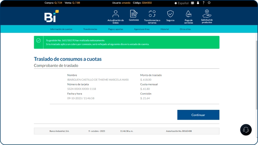 Traslado Consumo en Cuotas Paso 05