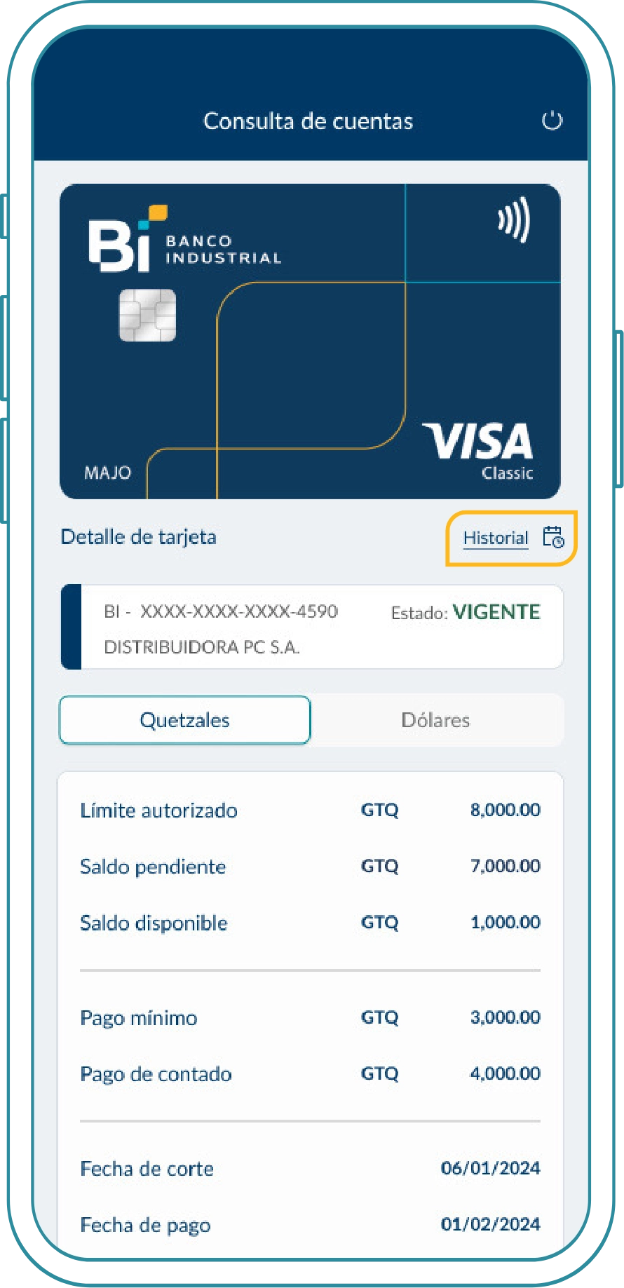 Consulta de saldos e historial en tarjeta de crédito - Paso 3