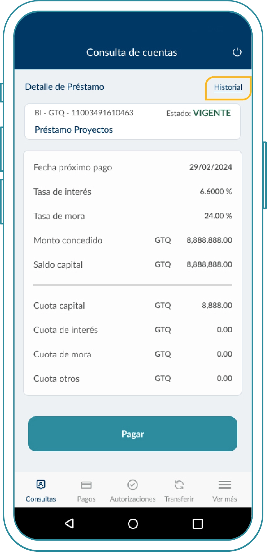 Consulta de saldos e historial en préstamos - Paso 3